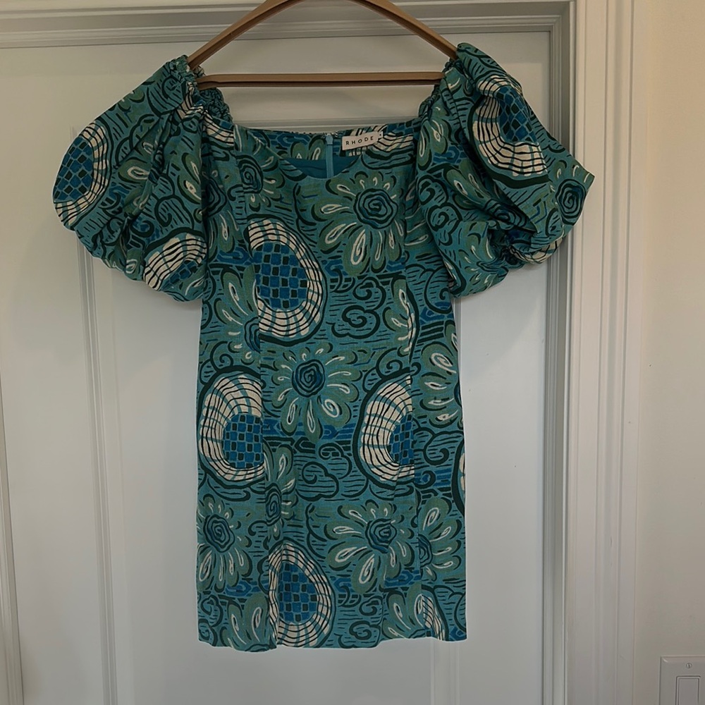 RHODE Blue and White Patterned Mini Dress